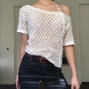 Cream, See-Through, Knitted Top